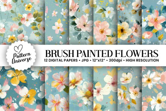 Download Brush Painted Flowers Seamless Pattern - Paint Collection