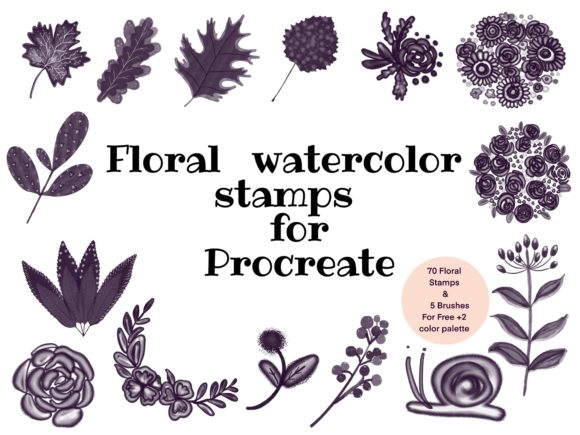 Download 70 Floral Watercolor Stamps for Procreat - Floral Collection