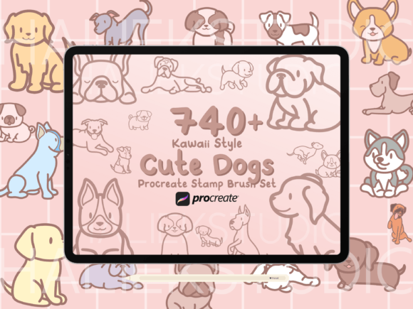 Download 740+ Procreate Kawaii Dog Stamp Brushes - Dog Collection