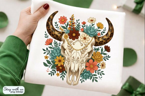 Download Floral Cow Skull Hand Drawn PNG - Floral Collection