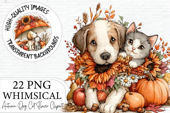 Download Whimsical Autumn Dog and Cat Clipart - Premium Resources