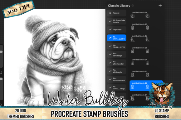 Download Winter Bulldog Procreate Stamp Brushes - Dog Collection