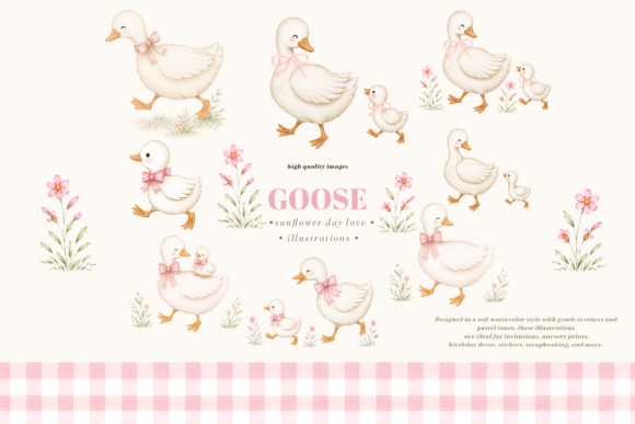 Download Cute Baby Goose Pink Bow Floral Clipart - Floral Collection