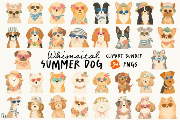 Download Whimsical Summer Dog Clipart Bundle PNG - Premium Resources