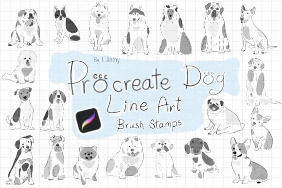 Download Procreate Dog Line Art Brush Stamps - Dog Collection