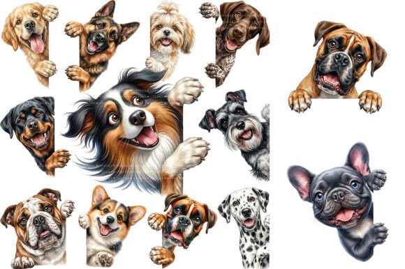 Download Watercolor Peeking Dog Clipart Bundle - Dog Collection